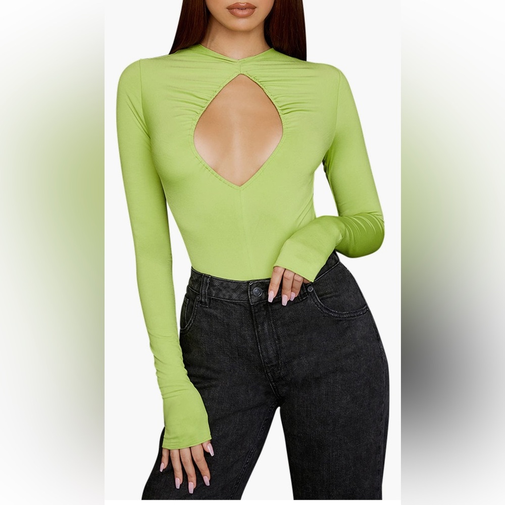 House of CB Estelle Lime Green Cutout Bodysuit